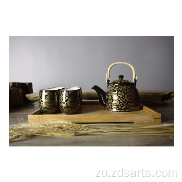 I-Chinese Teapot Suit Black Gold Peony